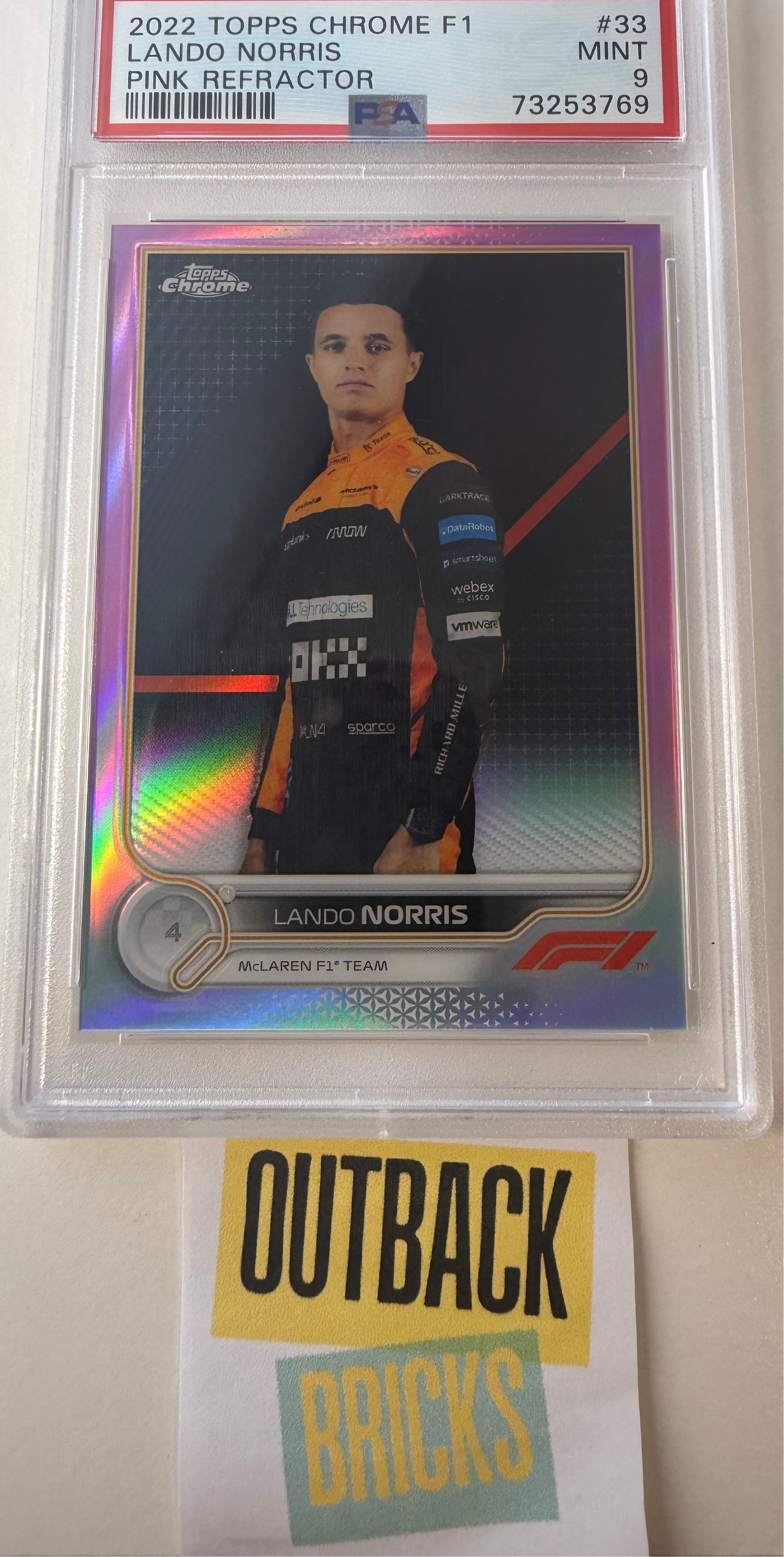 Lando Norris 61/75 Pink Refactor - PSA 9 #33 - Topps F1 Chrome 2022 - Graded Slab Cert 73253769