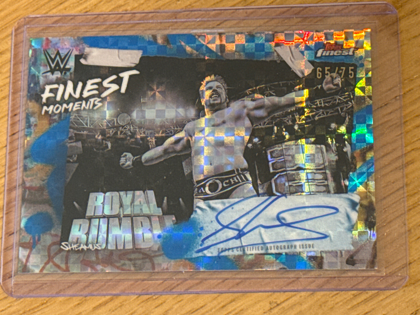 Sheamus Autograph 65/75 Finest Moments Blue Checkerboard Auto #FMS-SMS - Topps WWE Finest 2025