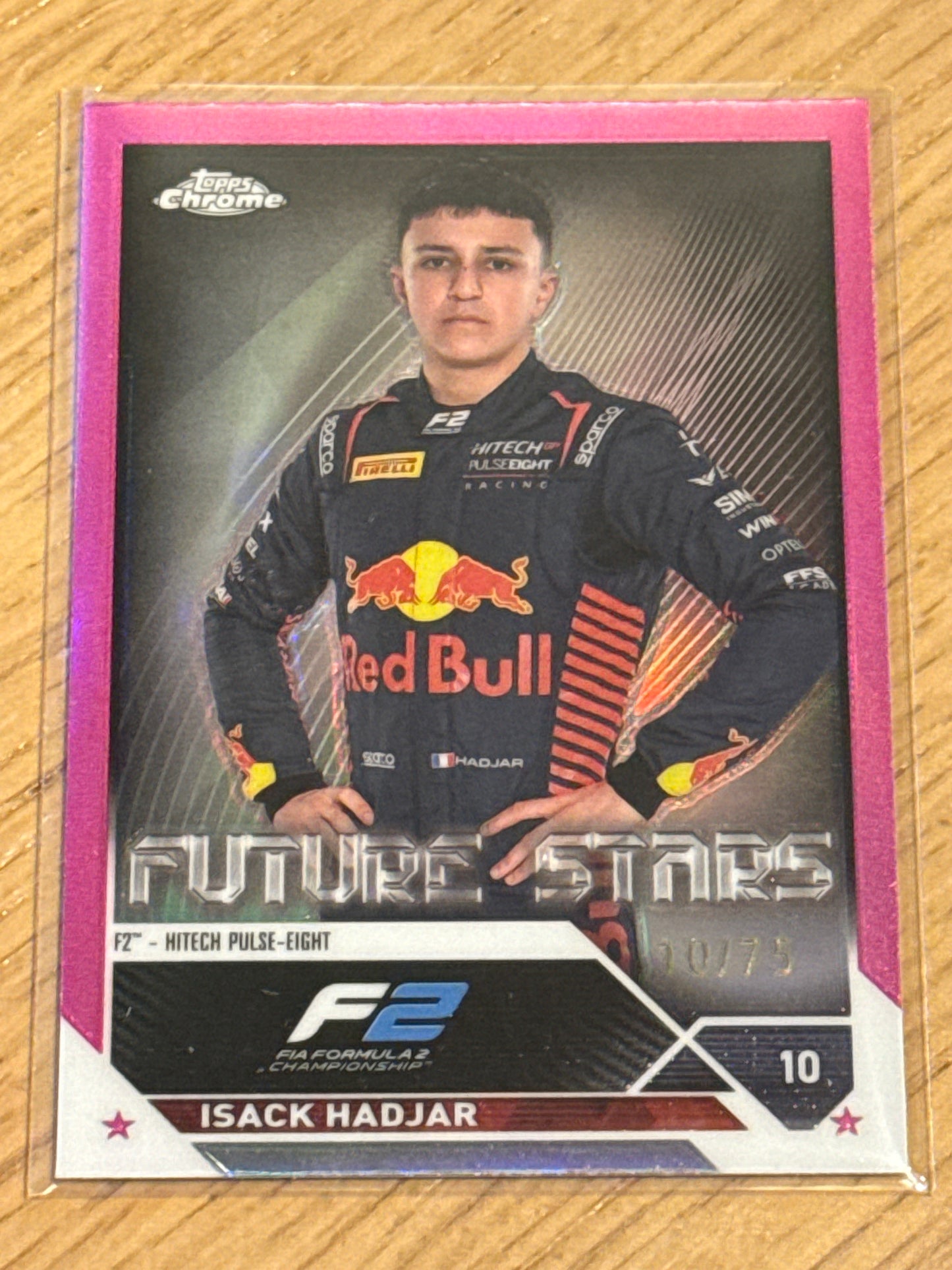 Isack Hadjar 10/75 Future Stars Pink - Topps F1 Chrome 2023