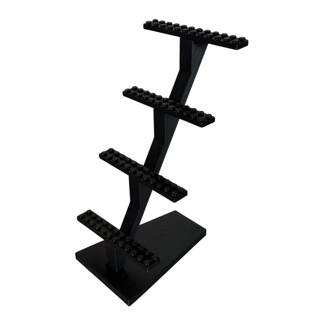 Outback Bricks - 4-Tier Minifigure Display Stand – Multi-Level Building Block Riser for 12-16 Figures – Compatible with Major Brands & CMF Series – Sturdy Desktop Organiser for Collectors (Black & Green)