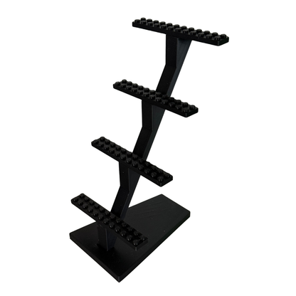 Outback Bricks - 4-Tier Minifigure Display Stand – Multi-Level Building Block Riser for 12-16 Figures – Compatible with Major Brands & CMF Series – Sturdy Desktop Organiser for Collectors (Black & Green)