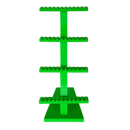 Outback Bricks - 4-Tier Minifigure Display Stand – Multi-Level Building Block Riser for 12-16 Figures – Compatible with Major Brands & CMF Series – Sturdy Desktop Organiser for Collectors (Black & Green)