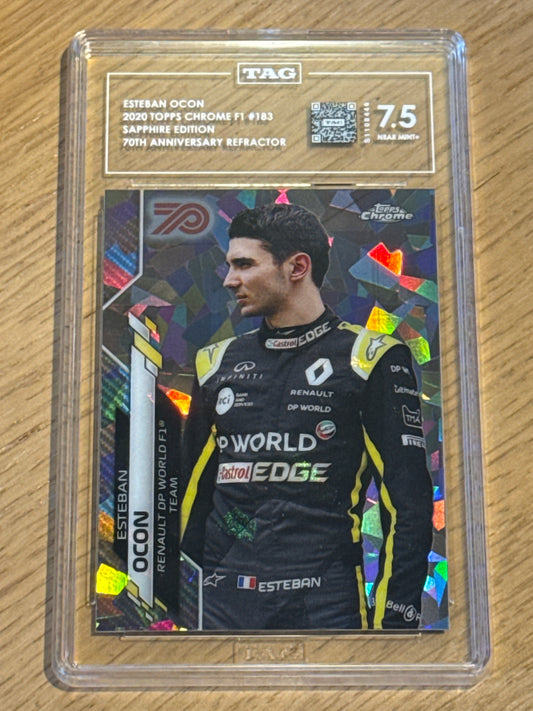 Esteban Ocon 60/70 70th Anniversary Refractor - TAG 7.5 #183 - Topps F1 Chrome 2020 - Graded Slab Cert: S1108446