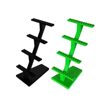 Outback Bricks - 4-Tier Minifigure Display Stand – Multi-Level Building Block Riser for 12-16 Figures – Compatible with Major Brands & CMF Series – Sturdy Desktop Organiser for Collectors (Black & Green)