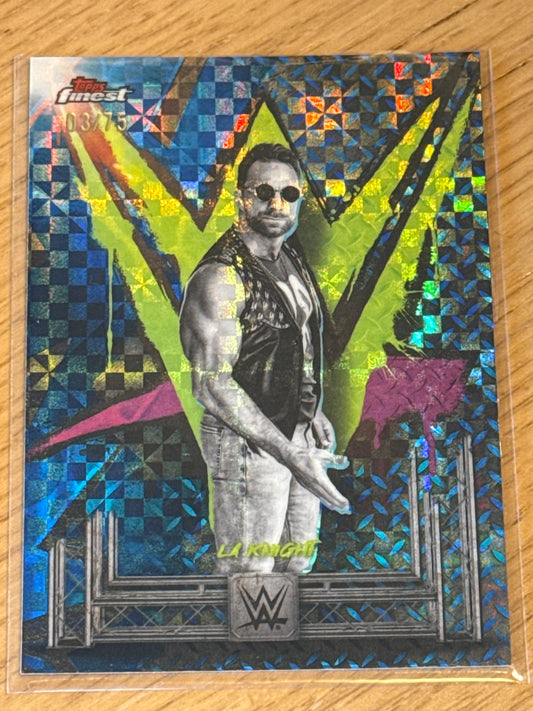 LA Knight 3/75 Uncommon Blue Checkerboard #198 - Topps WWE Finest 2025